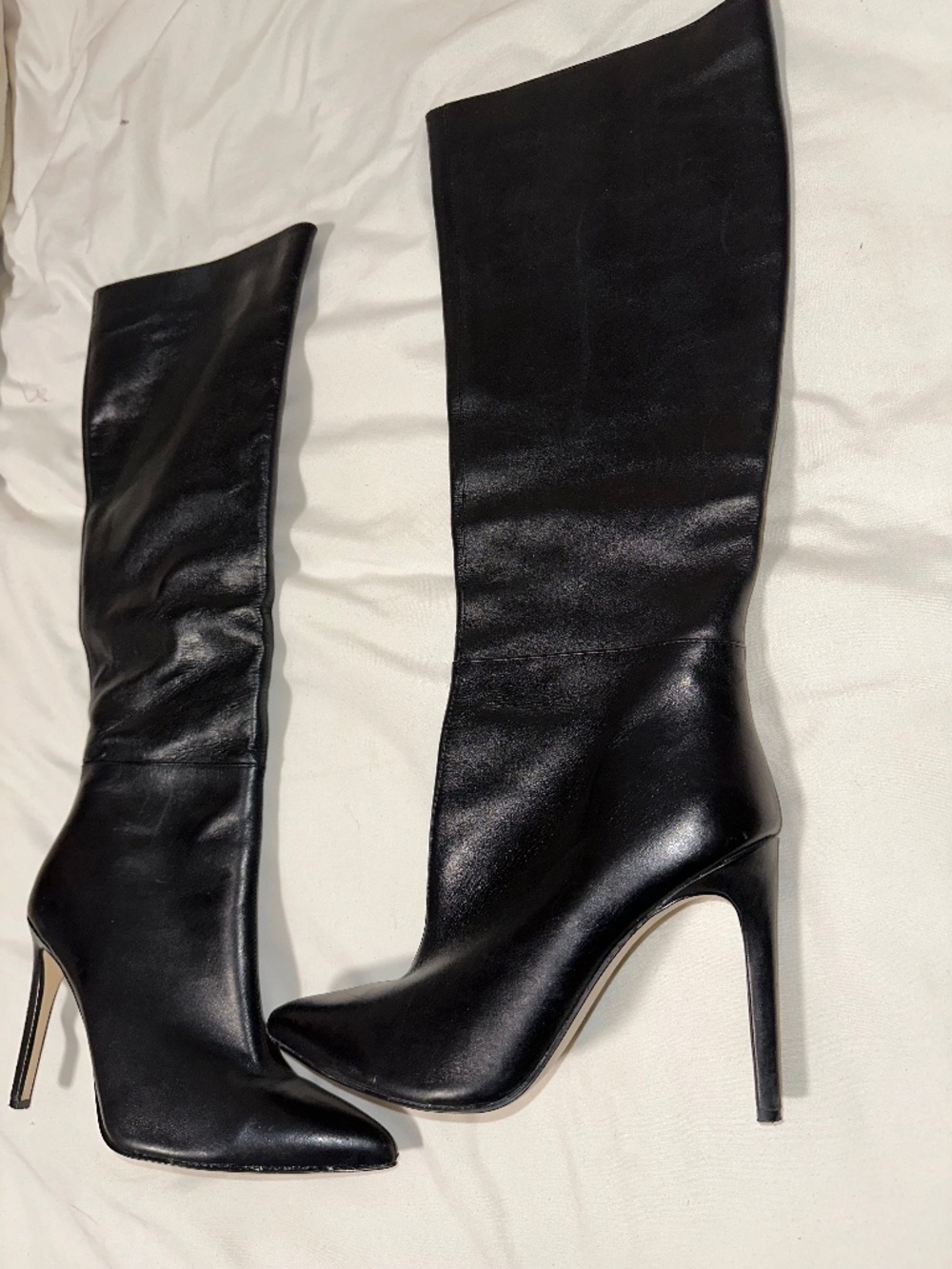 Womens Black Leather Pointed Toe Stiletto Boots /Heels - GUESS 8.5